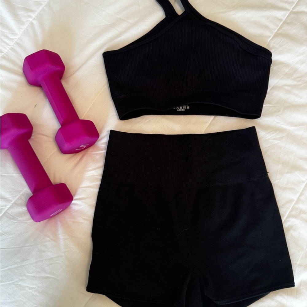 Black Sports Bra and Shorts Set